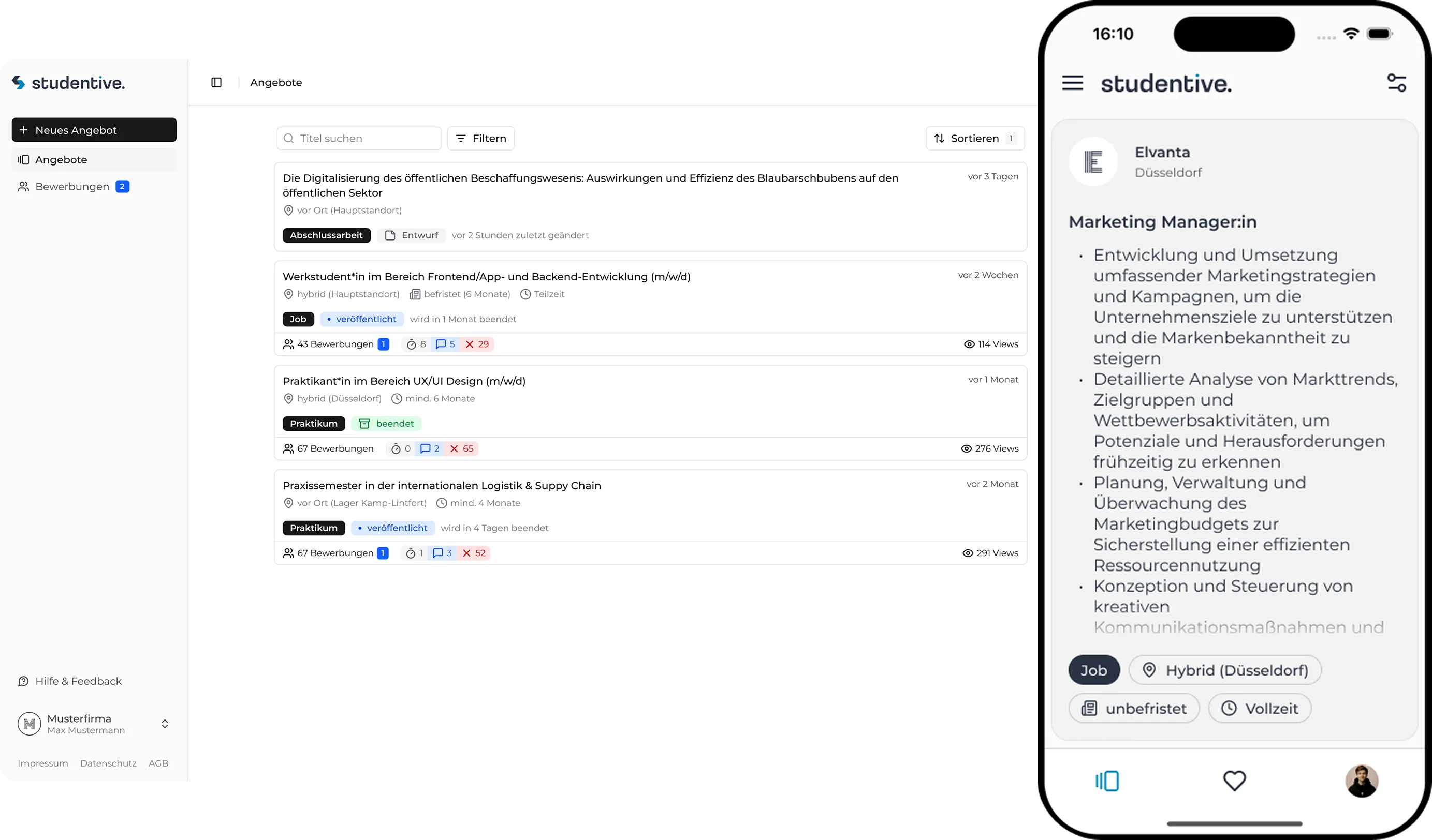 Desktop-Mockup der studentive-Plattform